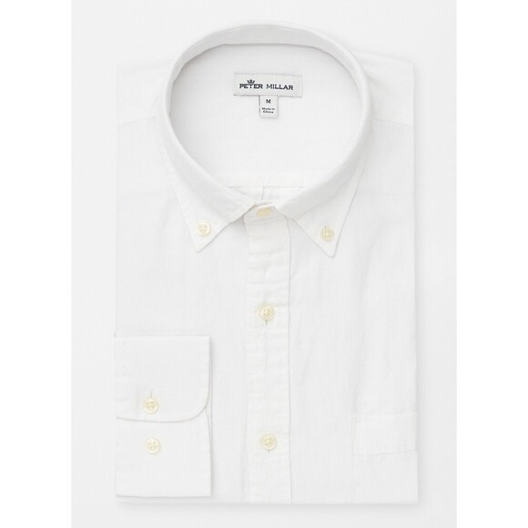 Peter Millar Seaside Sport Shirt Men's 2XL White Linen Button-Down NWT $149 - Picture 1 of 11